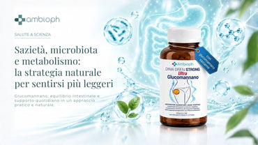 Flacone Dima Drena Strong Ultra su sfondo azzurro con elementi vegetali.