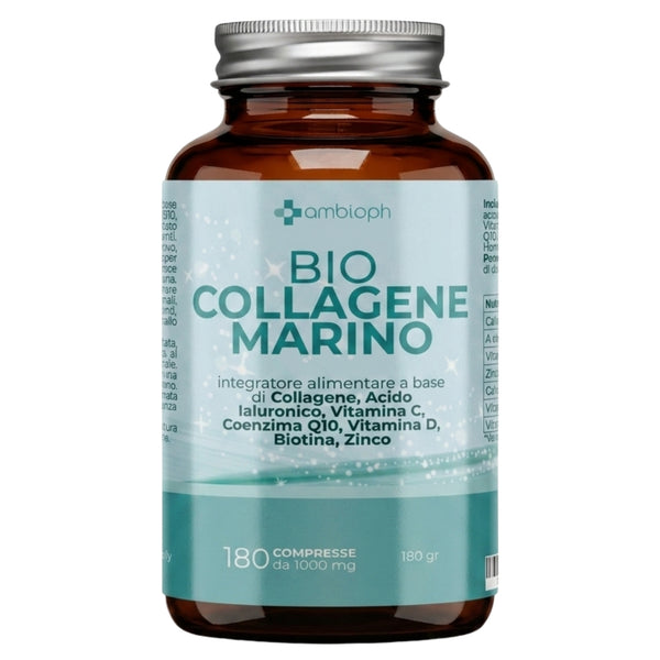 Bio Collagene Marino 180 Compresse da 1000 mg – Integratore Alimentare con Collagene Marino, Acido Ialuronico, Vitamina C, Coenzima Q10, Vitamina D, Biotina e Zinco – Supporto Pelle, Capelli e Unghie