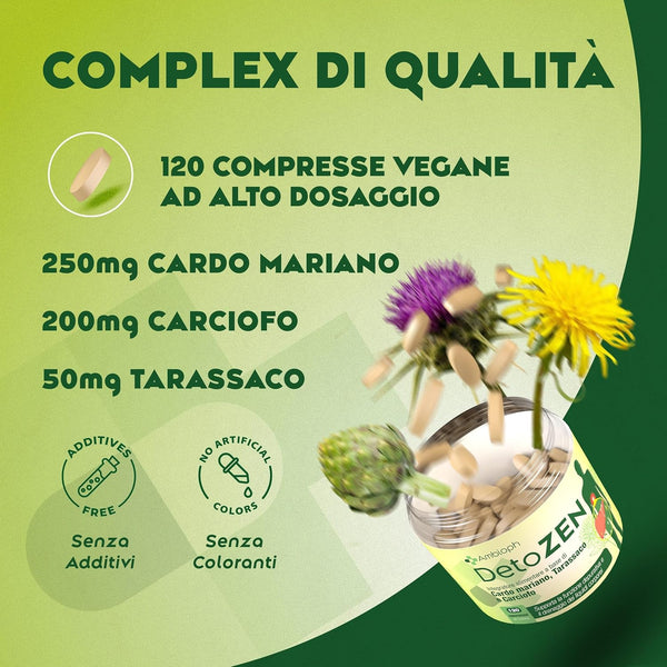 CARDO MARIANO – Detox Fegato con Estratto di Carciofo e Tarassaco. Depura fegato, con l’80% di silimarina. Cardo Mariano Fegato, 120 cpr alto dosaggio. Funzione epatica & detox fegato e intestino