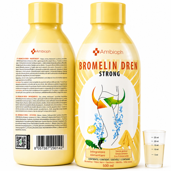 Bromelin Strong | Integratore Drenante da Bere | Bromelina e 6 Principi Attivi | Benessere delle Gambe e Microcircolo | 500 ml