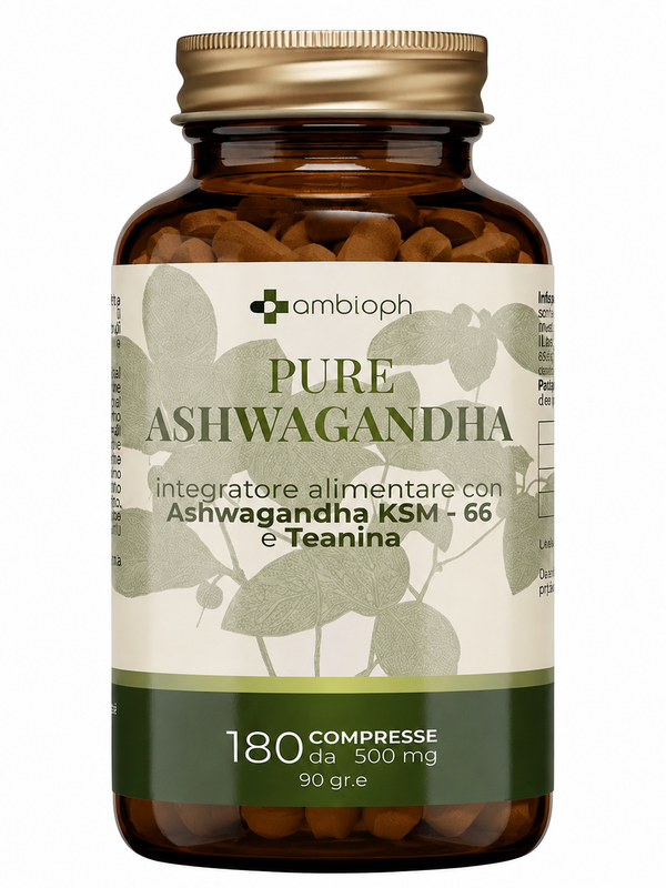 Pure Ashwagandha 180 Compresse da 500 mg – Integratore Alimentare con Ashwagandha KSM-66 e Teanina – Supporto per Relax, Benessere Mentale ed Equilibrio Psicofisico