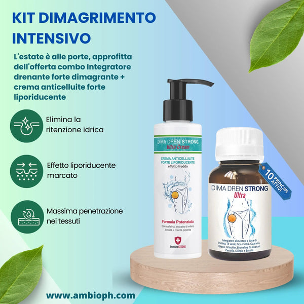 KIT INTEGRATORE DRENANTE FORTE DIMAGRANTE + CREMA ANTICELLULITE LIPORIDUCENTE MODELLANTE