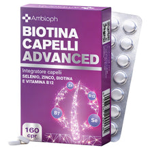 Biotina Capelli ADVANCED - Integratori per Capelli con Zinco, Selenio e Vitamina B12 – Formula rinforzante e di Crescita capelli, unghie e pelle – 160 cpr, Vitamine per capellì. BIOTINA - Ambioph