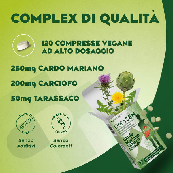 CARDO MARIANO – Detox Fegato con Estratto di Carciofo e Tarassaco. Depura fegato, con l’80% di silimarina. Cardo Mariano Fegato, 120 cpr alto dosaggio. Funzione epatica & detox fegato e intestino